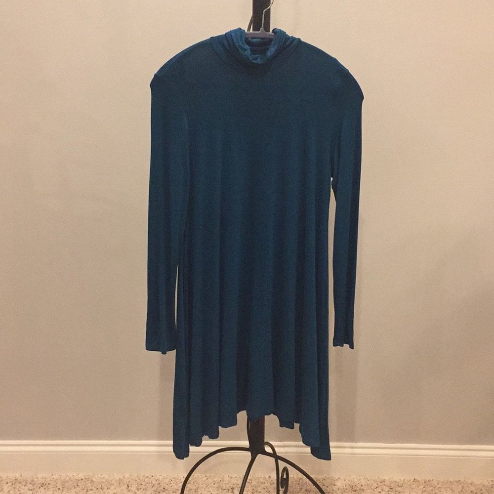 Teal Turtle neck long sleeve dress